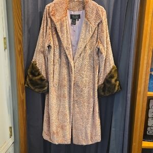 Terry Lewis Faux Fur Coat with Faux Fur Brown Cuffs